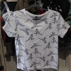 white geometric dinosaur shirt